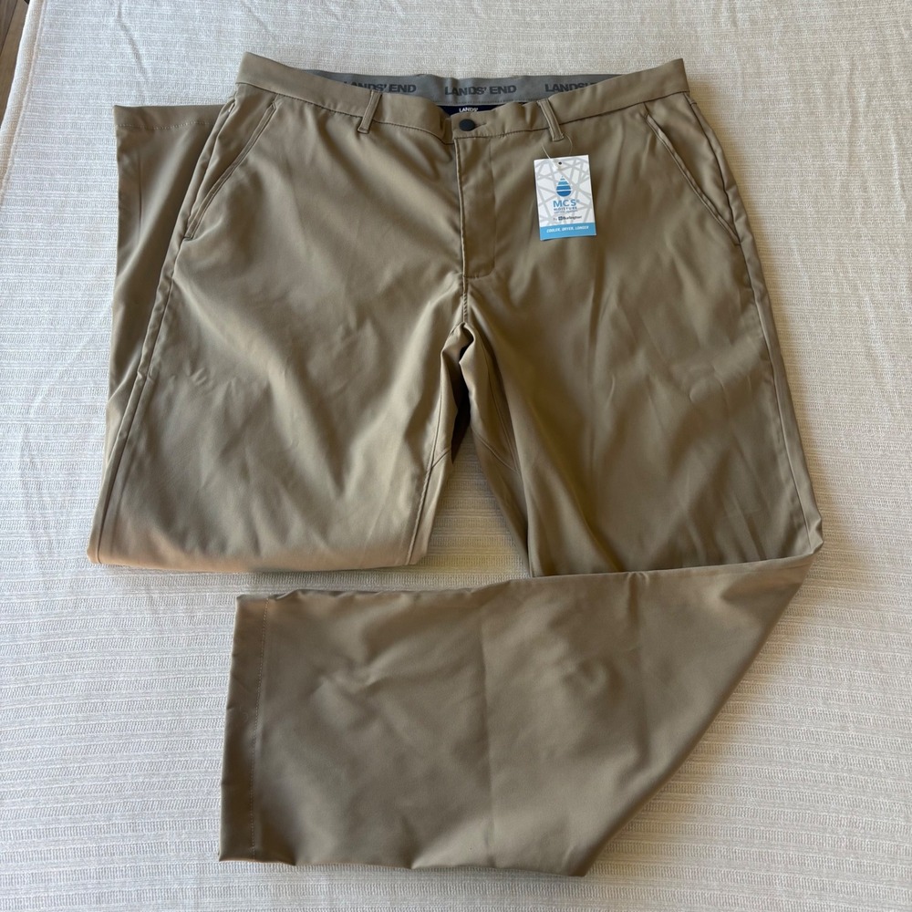 Lands' End Mens Performance Trousers Khaki Tan‎ Moisture Wicking 40 Traditional